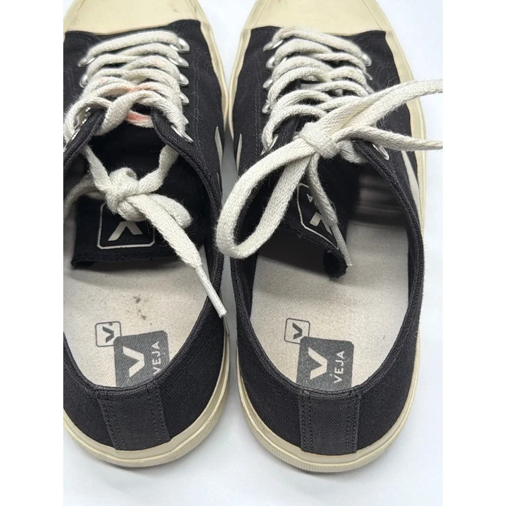Veja Nova Black Canvas Low Top‎ Sneakers Women Pierre Cream Logo Size 7
